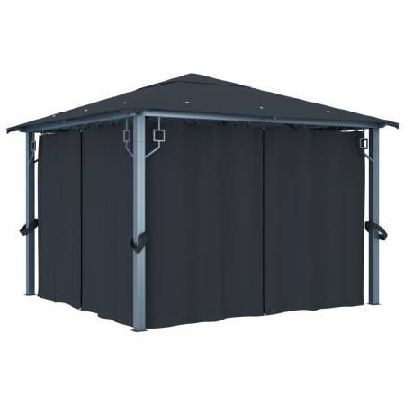 Cenador con cortina gris antracita aluminio 300x300 cm de vidaXL, Carpas y cenadores - Ref: Foro24-48043, Precio: 474,94 €, D...