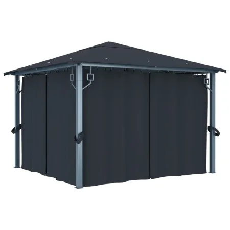 Cenador con cortina gris antracita aluminio 300x300 cm de vidaXL, Carpas y cenadores - Ref: Foro24-48043, Precio: 502,74 €, D...