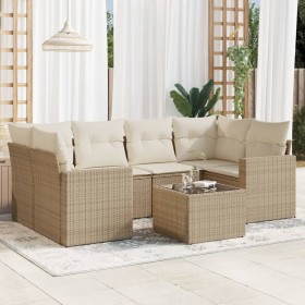 Set sofás de jardín 7 piezas y cojines ratán sintético beige en Conjuntos de jardín | Comprar online en Foru.es