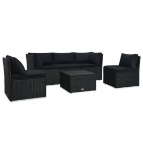 Set de muebles de jardín 4 pzas y cojines ratán sintético negro de vidaXL, Sofás de exterior - Ref: Foro24-47811, Precio: 520...