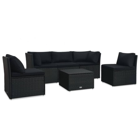 Set de muebles de jardín 4 pzas y cojines ratán sintético negro de vidaXL, Sofás de exterior - Ref: Foro24-47811, Precio: 527...