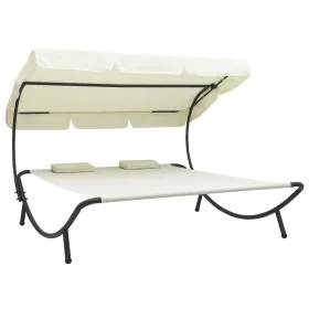 Tumbona de exterior con dosel y almohadas blanco crema de vidaXL, Camas para exteriores - Ref: Foro24-48068, Precio: 116,92 €...