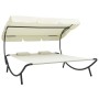 Tumbona de exterior con dosel y almohadas blanco crema de vidaXL, Camas para exteriores - Ref: Foro24-48068, Precio: 119,19 €...