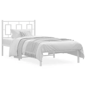 Metal bed frame with white headboard 90x200 cm by , Beds and slatted bases - Ref: Foro24-374283, Price: 70,14 €, Discount: %