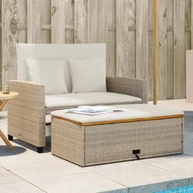 Sofá de jardín con cojines 2 plazas ratán y madera acacia beige de , Sofás de exterior - Ref: Foro24-365143, Precio: 323,90 €...