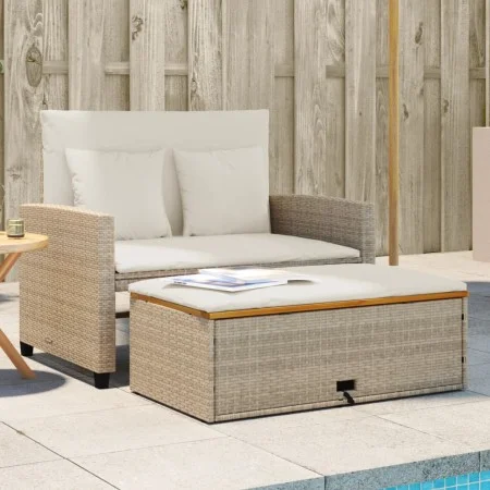 Garden sofa with cushions 2 seater rattan and beige acacia wood by , Outdoor sofas - Ref: Foro24-365143, Price: 323,90 €, Dis...
