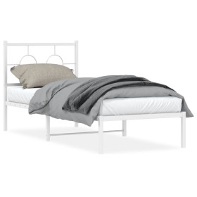 Estructura de cama de metal con cabecero blanco 75x190 cm de , Camas y somieres - Ref: Foro24-376265, Precio: 67,75 €, Descue...