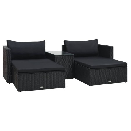 Set muebles de jardín 5 piezas y cojines ratán sintético negro de vidaXL, Conjuntos de jardín - Ref: Foro24-47813, Precio: 42...