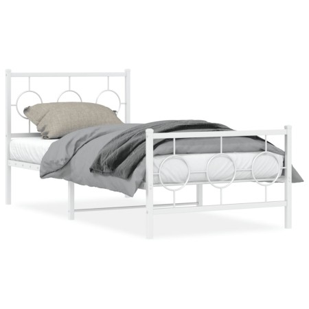 Estructura cama metal con cabecero y pie cama blanca 90x200 cm de , Camas y somieres - Ref: Foro24-376286, Precio: 77,17 €, D...