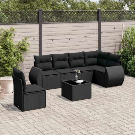 Set de comedor de jardín 7 pzas y cojines ratán sintético negro de , Conjuntos de jardín - Ref: Foro24-3253772, Precio: 465,3...