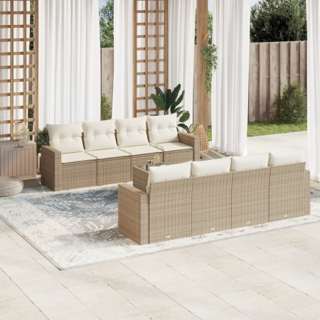 Set de sofás de jardín 9 pzas con cojines ratán sintético beige en Conjuntos de jardín | Comprar online en Foru.es