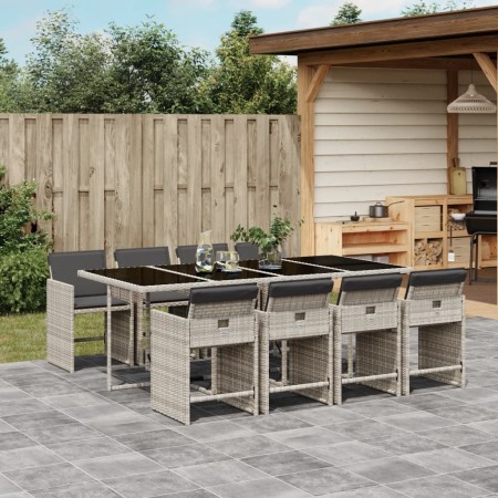 Set comedor de jardín 9 pzas cojines ratán sintético gris claro de , Conjuntos de jardín - Ref: Foro24-3211103, Precio: 636,9...