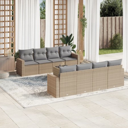 Set de sofás de jardín 9 pzas con cojines ratán sintético beige en Conjuntos de jardín | Comprar online en Foru.es
