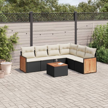 Set de comedor de jardín 7 pzas y cojines ratán sintético negro de , Conjuntos de jardín - Ref: Foro24-3260089, Precio: 423,0...