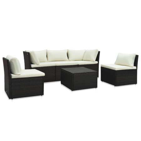 Set muebles de jardín y cojines 4 piezas ratán sintético marrón de vidaXL, Sofás de exterior - Ref: Foro24-47810, Precio: 416...