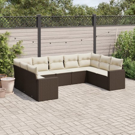 Set de sofás de jardín 9 pzas y cojines ratán sintético marrón de , Conjuntos de jardín - Ref: Foro24-3219393, Precio: 576,25...