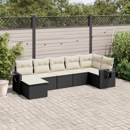 Set de comedor de jardín 7 pzas y cojines ratán sintético negro de , Conjuntos de jardín - Ref: Foro24-3252813, Precio: 429,1...
