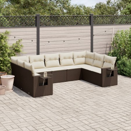 Set de sofás de jardín 9 pzas y cojines ratán sintético marrón de , Conjuntos de jardín - Ref: Foro24-3252940, Precio: 618,48...