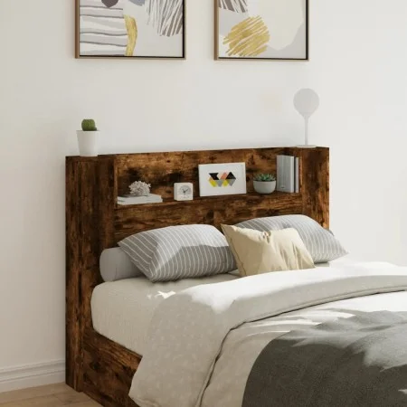 Cabecero de cama con luz LED roble ahumado 140x16,5x103,5 cm de , Cabeceros y pies de cama - Ref: Foro24-839249, Precio: 90,5...