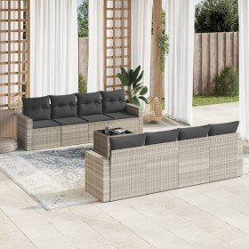 Set muebles jardín 9 pzas y cojines ratán sintético gris claro en Conjuntos de jardín | Comprar online en Foru.es