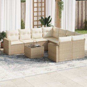 Set de sofás de jardín 9 pzas con cojines ratán sintético beige en Conjuntos de jardín | Comprar online en Foru.es