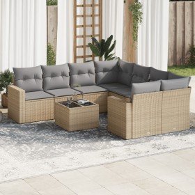 Set de sofás de jardín 9 pzas con cojines ratán sintético beige en Conjuntos de jardín | Comprar online en Foru.es
