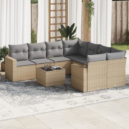 Set de sofás de jardín 9 pzas con cojines ratán sintético beige en Conjuntos de jardín | Comprar online en Foru.es