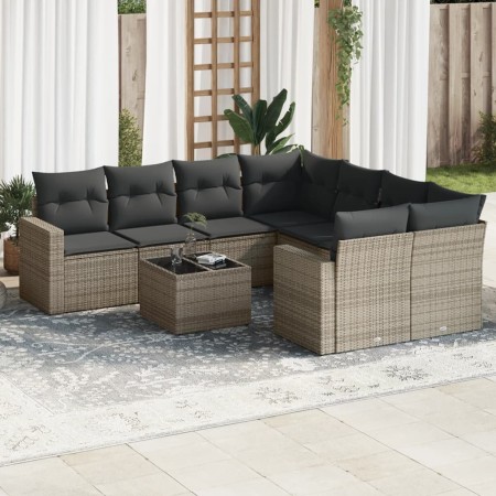 Set de muebles de jardín 9 pzas y cojines ratán sintético gris en Conjuntos de jardín | Comprar online en Foru.es