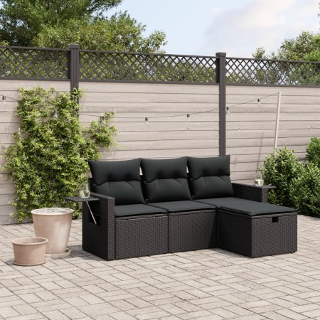 Juego de sofás jardín 4 pzas con cojines ratán sintético negro de , Conjuntos de jardín - Ref: Foro24-3263751, Precio: 260,48...