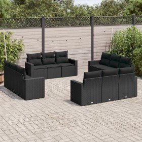 Set de sofás de jardín 12 piezas cojines ratán sintético negro en Conjuntos de jardín | Comprar online en Foru.es