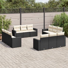 Set de sofás de jardín 12 piezas cojines ratán sintético negro en Conjuntos de jardín | Comprar online en Foru.es