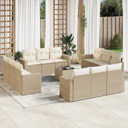 Set sofás de jardín con cojines 13 pzas ratán sintético beige en Conjuntos de jardín | Comprar online en Foru.es