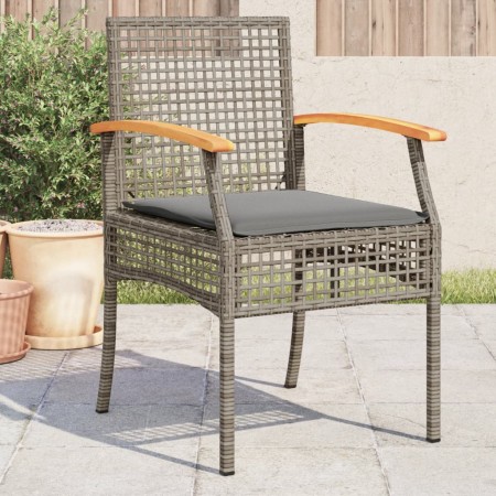 Sillas de jardín con cojín 4 uds ratán PE gris y madera acacia de , Sillas de jardín - Ref: Foro24-366252, Precio: 200,27 €, ...