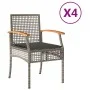 Sillas de jardín con cojín 4 uds ratán PE gris y madera acacia de , Sillas de jardín - Ref: Foro24-366252, Precio: 233,57 €, ...
