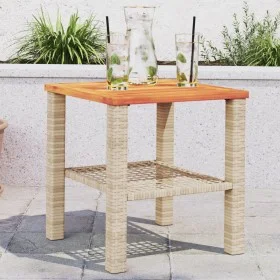 Mesa de jardín ratán sintético madera acacia beige 40x40x42 cm de , Mesas de jardín - Ref: Foro24-366265, Precio: 49,02 €, De...
