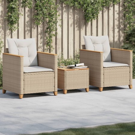 Mesita y sillas con cojines 3 pzas ratán PE madera acacia beige de , Conjuntos de jardín - Ref: Foro24-366315, Precio: 198,46...
