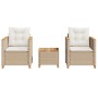 Mesita y sillas con cojines 3 pzas ratán PE madera acacia beige de , Conjuntos de jardín - Ref: Foro24-366315, Precio: 198,46...