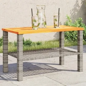 Mesa de jardín ratán sintético madera acacia gris 70x38x42 cm de , Mesas de jardín - Ref: Foro24-366271, Precio: 68,78 €, Des...