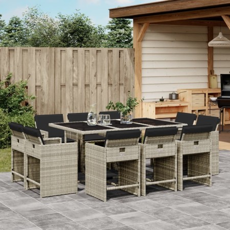 Set de comedor de jardín 11 pzas y cojines ratán sintético gris de , Conjuntos de jardín - Ref: Foro24-3211211, Precio: 647,5...
