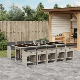 Set de comedor de jardín 11 pzas y cojines ratán sintético gris de , Conjuntos de jardín - Ref: Foro24-3211115, Precio: 877,1...
