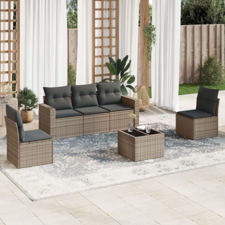 Set de muebles de jardín 6 pzas y cojines ratán sintético gris en Conjuntos de jardín | Comprar online en Foru.es