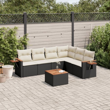 Set de comedor de jardín 7 pzas y cojines ratán sintético negro de , Conjuntos de jardín - Ref: Foro24-3259249, Precio: 428,1...