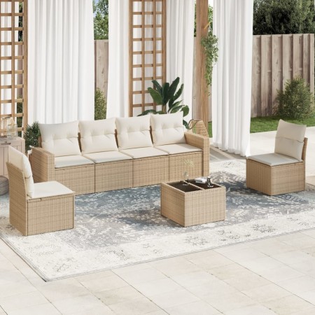 Set sofás de jardín 7 piezas y cojines ratán sintético beige en Conjuntos de jardín | Comprar online en Foru.es