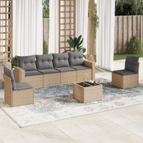 Set sofás de jardín 7 piezas y cojines ratán sintético beige en Conjuntos de jardín | Comprar online en Foru.es