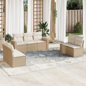 Set sofás de jardín 7 piezas y cojines ratán sintético beige en Conjuntos de jardín | Comprar online en Foru.es