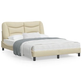 Estructura de cama con cabecero de tela color crema 120x200 cm de , Camas y somieres - Ref: Foro24-3207763, Precio: 204,16 €,...
