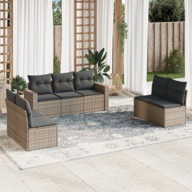 Set de sofás de jardín 7 piezas con cojines ratán PE gris en Conjuntos de jardín | Comprar online en Foru.es