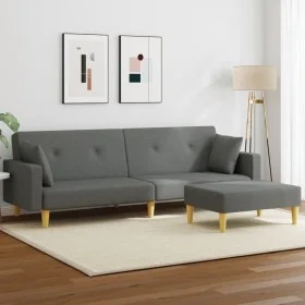 Sofá cama de 2 plazas con taburete tela gris oscuro de , Sofás - Ref: Foro24-3216241, Precio: 327,74 €, Descuento: %