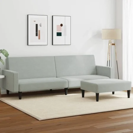 Sofá cama de 2 plazas con taburete terciopelo gris claro de , Sofás - Ref: Foro24-3216236, Precio: 306,18 €, Descuento: %