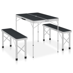 Mesa de camping plegable con 2 bancos aluminio gris de vidaXL, Mobiliario de camping - Ref: Foro24-48183, Precio: 116,79 €, D...